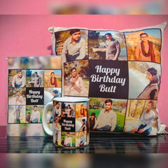 FASTSIDE Customized 3-Piece Gift Set – Mug, Cushion & Folding Card with Your Photos & Name