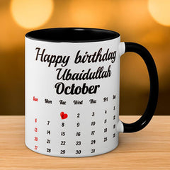 Customized Colour Mug with Photo, Name & Birthday Calendar Print