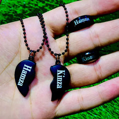 Customized Metal Couple Locket with Matching Rings (Laser Name Engraving)