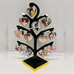 Customized Mini Wooden Tree Frame with 12 Heart Keychain Photos – Perfect Gift for Loved Ones