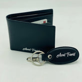 Customized Leather Wallet & Keychain Gift Set with Name Engraving – Perfect for Him