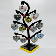 Customized Mini Wooden Tree Frame with 12 Heart Keychain Photos – Perfect Gift for Loved Ones