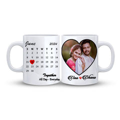 Customized White Mug with Photo, Name & Birthday Calendar Print