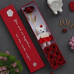 Romantic Gift Box – Teddy Bear, Rose & Soap Flower Set 🎁🌹