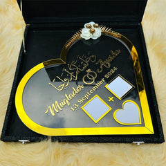Customized Heart Shaped Nikah Thumb Impression Board with Elegant Flower Design & Premium Box