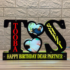 Customized LED Wooden Double Alphabet Frame | Personalized Name & Photo Gift