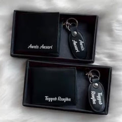 Customized Leather Wallet & Keychain Gift Set with Name Engraving – Perfect for Him