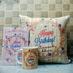 Customized Birthday Set – 3 Pcs (Mug + Cushion + Card)