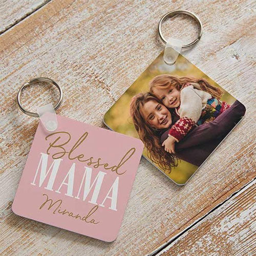 Customized Box Shape MDF Double-Sided Photo Keychain – Personalized Gift