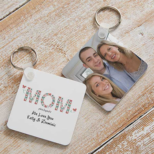 Customized Box Shape MDF Double-Sided Photo Keychain – Personalized Gift