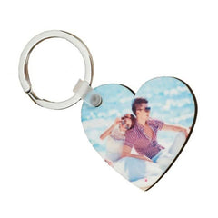 Customized MDF Heart Shape Double-Sided Photo Keychain – Personalized Gift