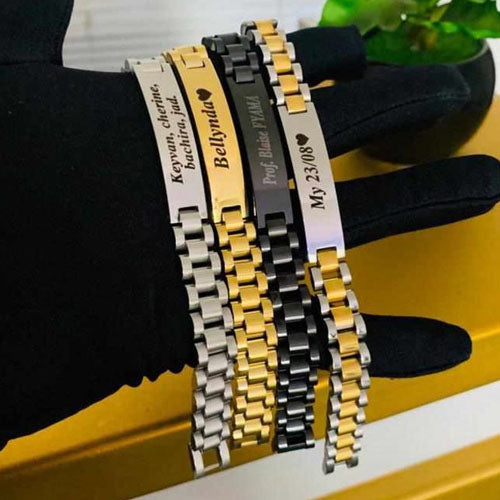 Customized Name Bracelet – Premium Metal Custom Engraved Band (Gold | Silver | Black)
