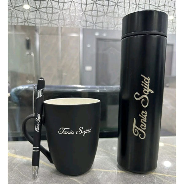 Customized 3Pes Deal Mat Mug Matel Pen Temperature Display Water Bottle With Laser Name Print