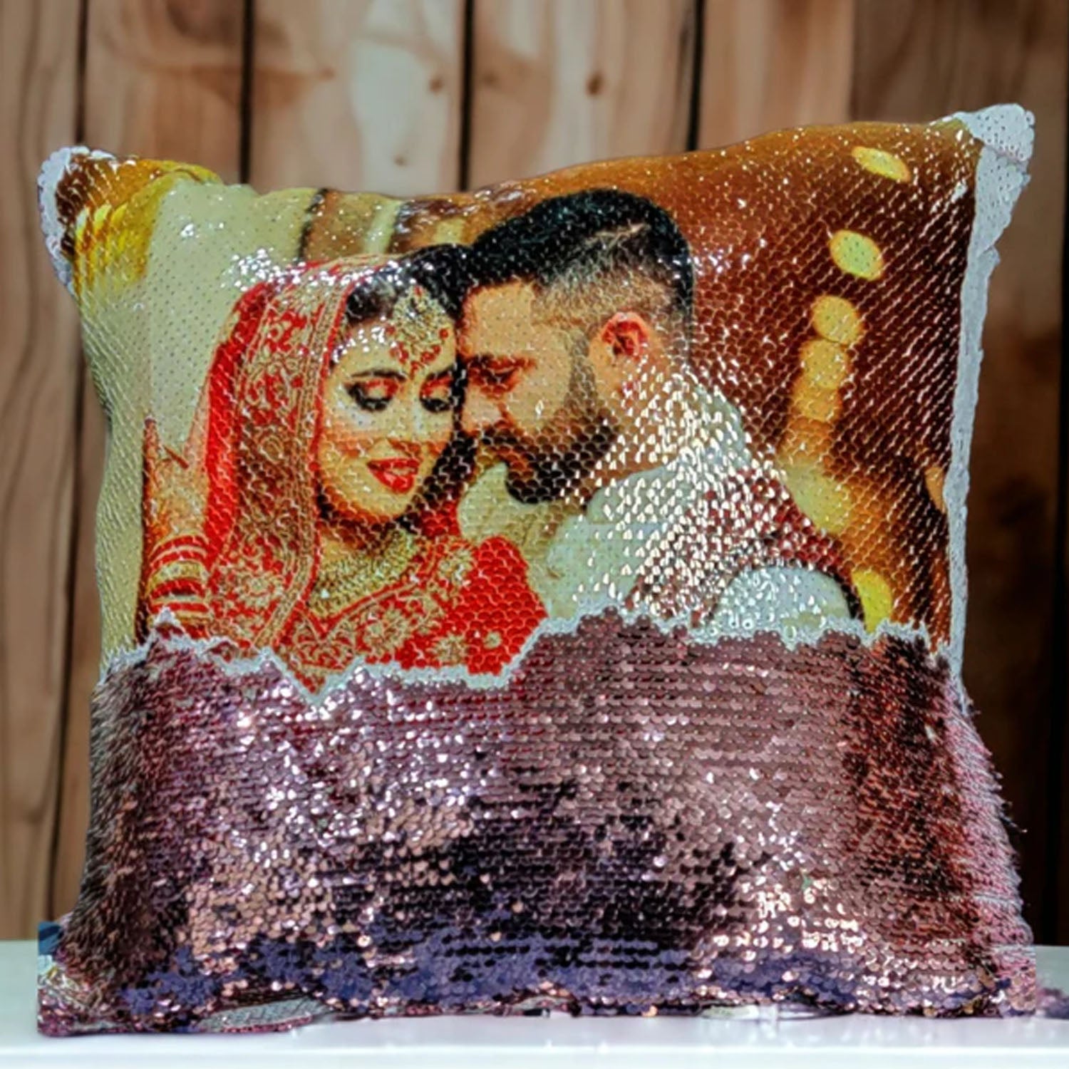 " Customized Magic Cushion Custom Photo & Name Print Size 16x16 "