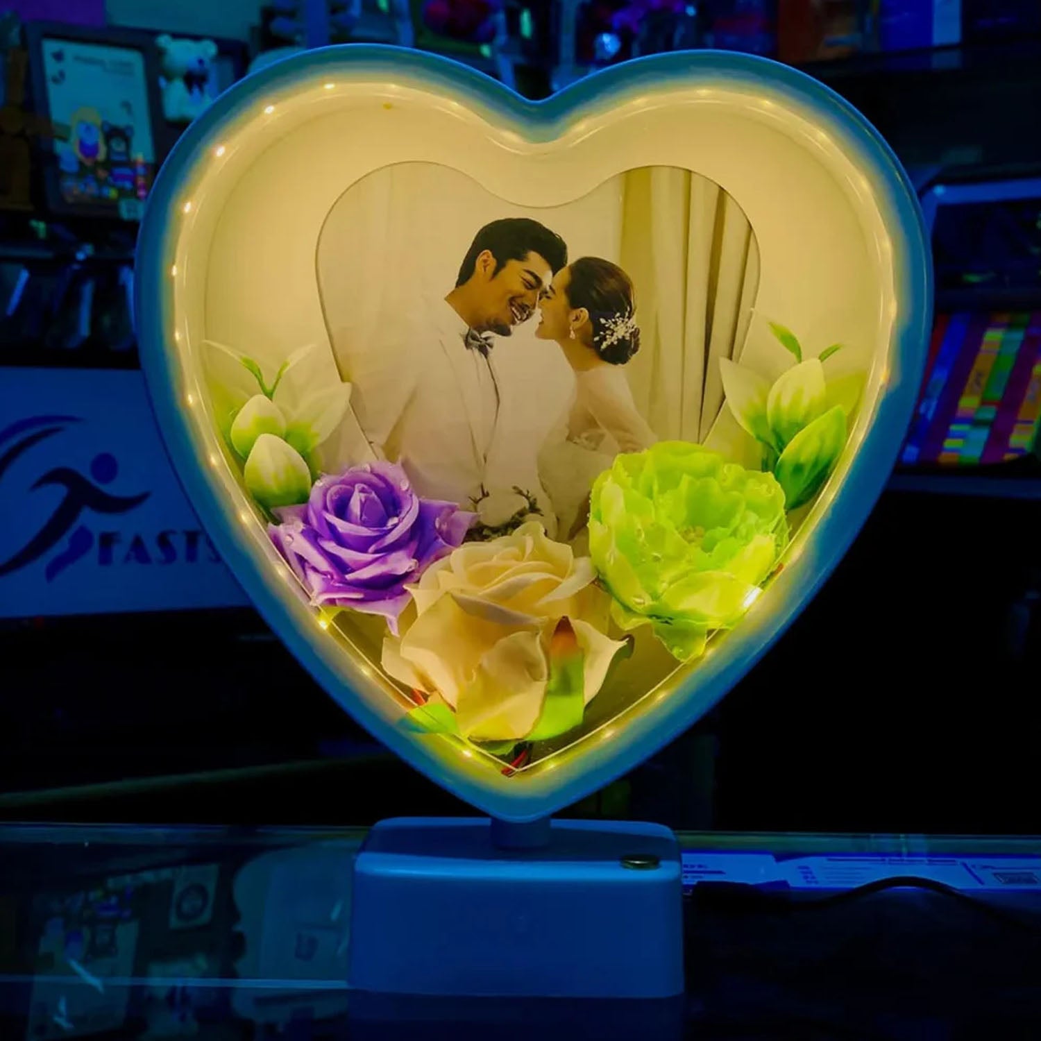 Customized Round Shape LED Photo Frame with Flowers Desing