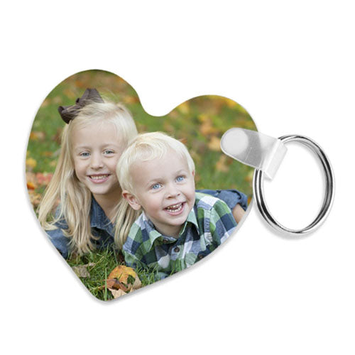 Customized MDF Heart Shape Double-Sided Photo Keychain – Personalized Gift