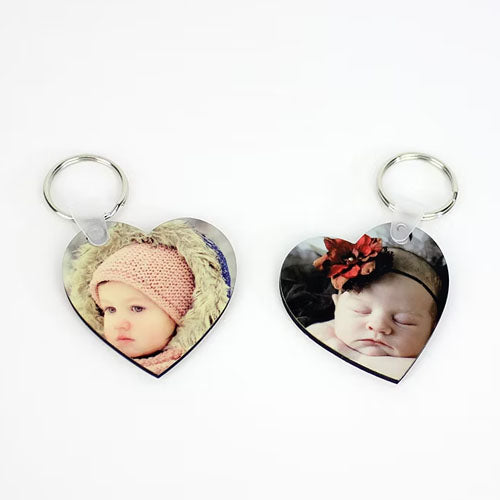 Customized MDF Heart Shape Double-Sided Photo Keychain – Personalized Gift
