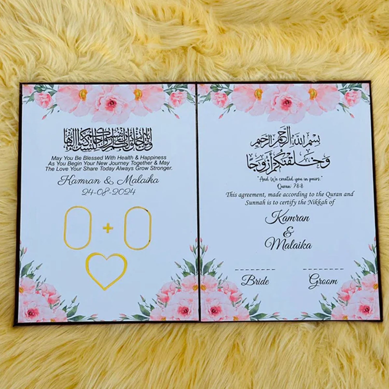 FASTSIDE Customized Velvet Folding Nikkah Thamboard File with Elegant Pen & Luxury Box – Personalized Wedding Gift Set