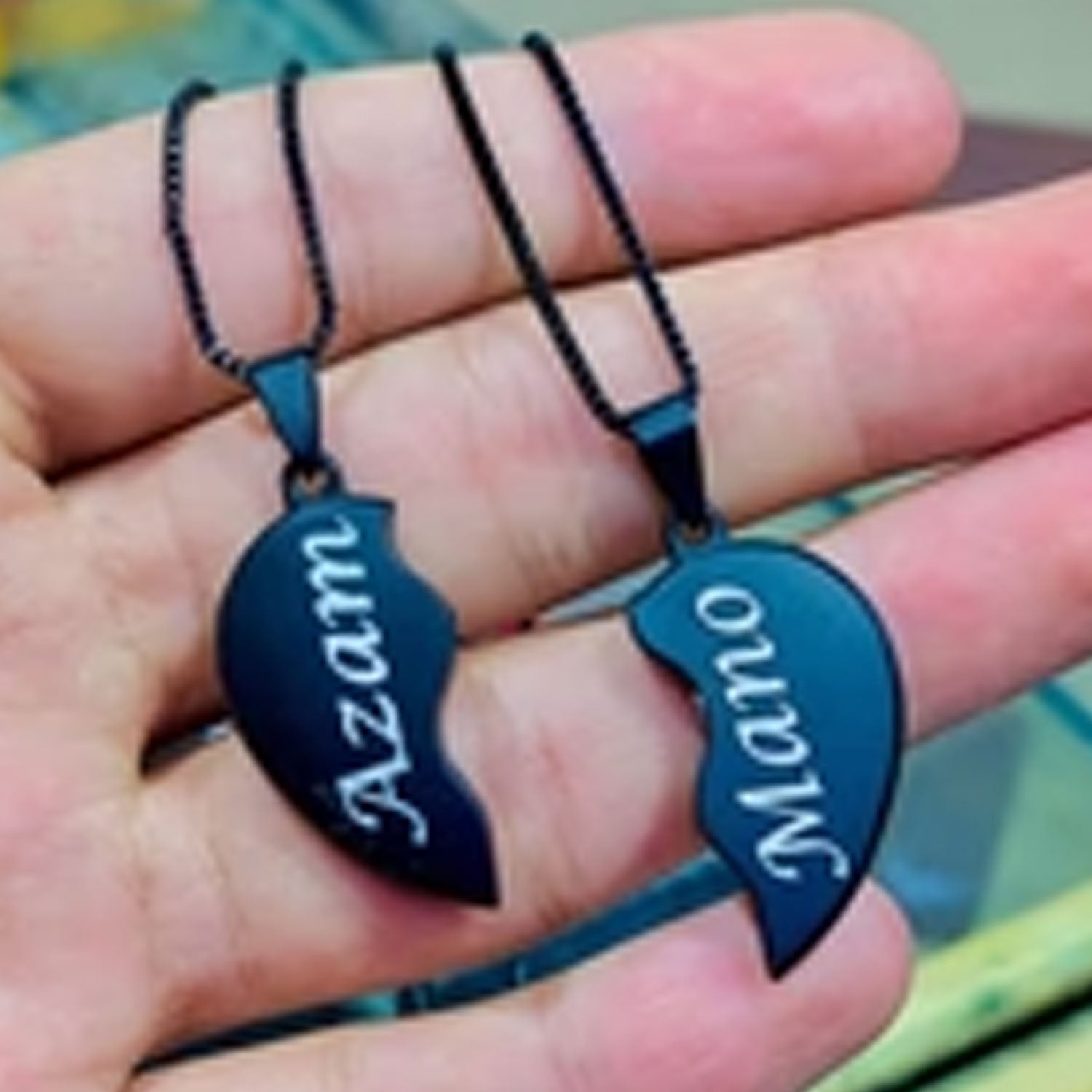 Customized Couple Locket – Broken Heart Necklace with Name