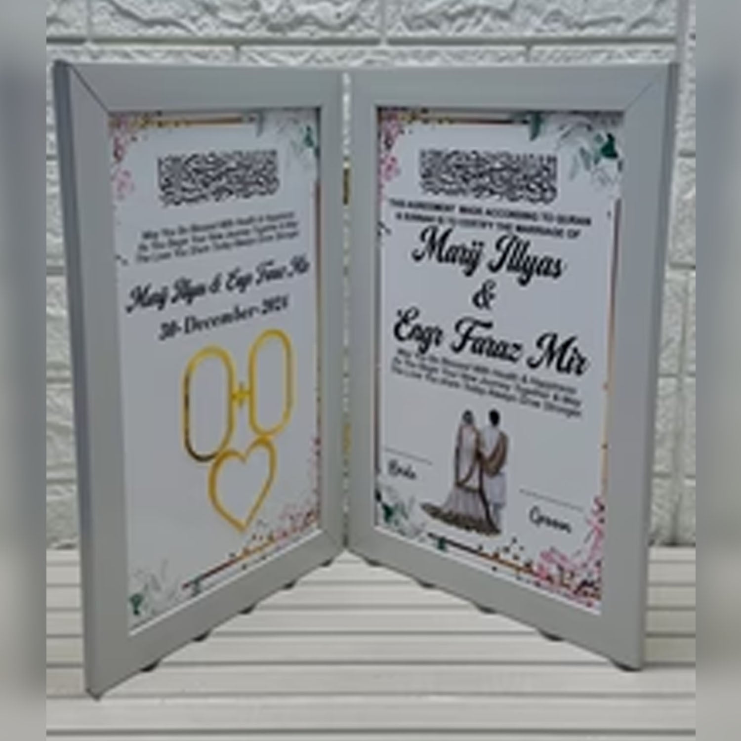 FASTSIDE Customized Folding Frame Nikkah Thamboard File with Elegant Pen & Luxury Box – Personalized Wedding Gift Set