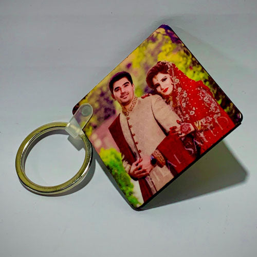 Customized Box Shape MDF Double-Sided Photo Keychain – Personalized Gift