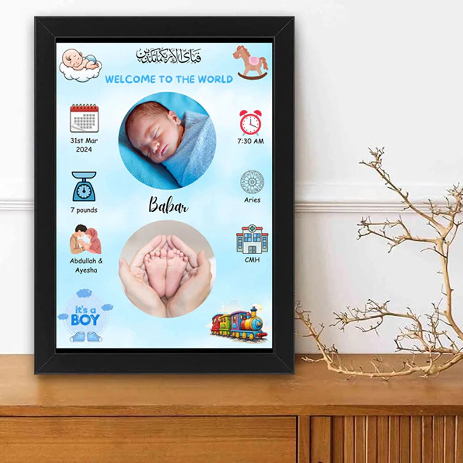 Customized Newborn Baby Frame (For Baby Boy & Girl) 8x12