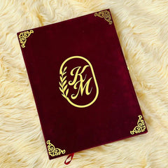 FASTSIDE Customized Velvet Folding Nikkah Thamboard File with Elegant Pen & Luxury Box – Personalized Wedding Gift Set