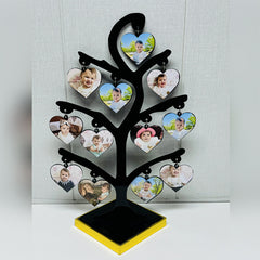 Customized Mini Wooden Tree Frame with 12 Heart Keychain Photos – Perfect Gift for Loved Ones