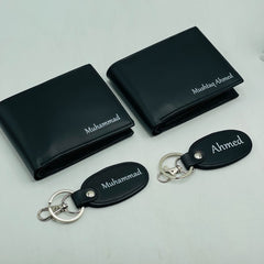Customized Leather Wallet & Keychain Gift Set with Name Engraving – Perfect for Him