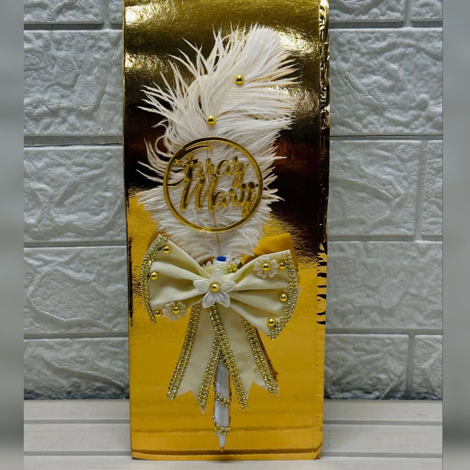 FASTSIDE Customized Folding Frame Nikkah Thamboard File with Elegant Pen & Luxury Box – Personalized Wedding Gift Set