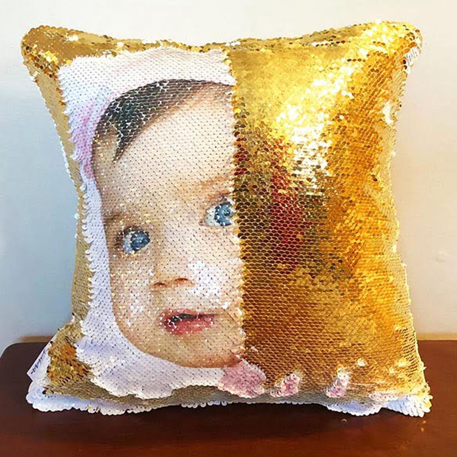 " Customized Magic Cushion Custom Photo & Name Print Size 16x16 "