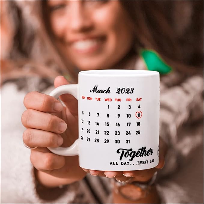 Customized White Mug with Photo, Name & Birthday Calendar Print