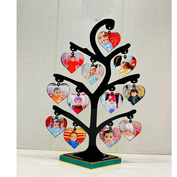 Customized Mini Wooden Tree Frame with 12 Heart Keychain Photos – Perfect Gift for Loved Ones