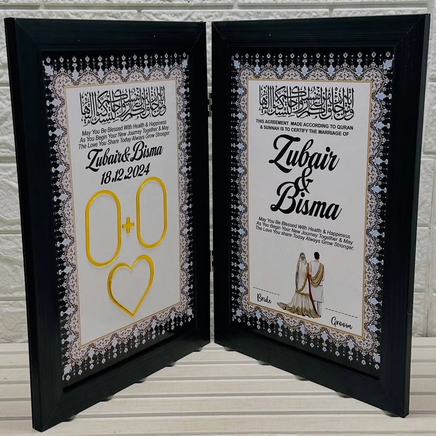 FASTSIDE Customized Folding Frame Nikkah Thamboard File with Elegant Pen & Luxury Box – Personalized Wedding Gift Set