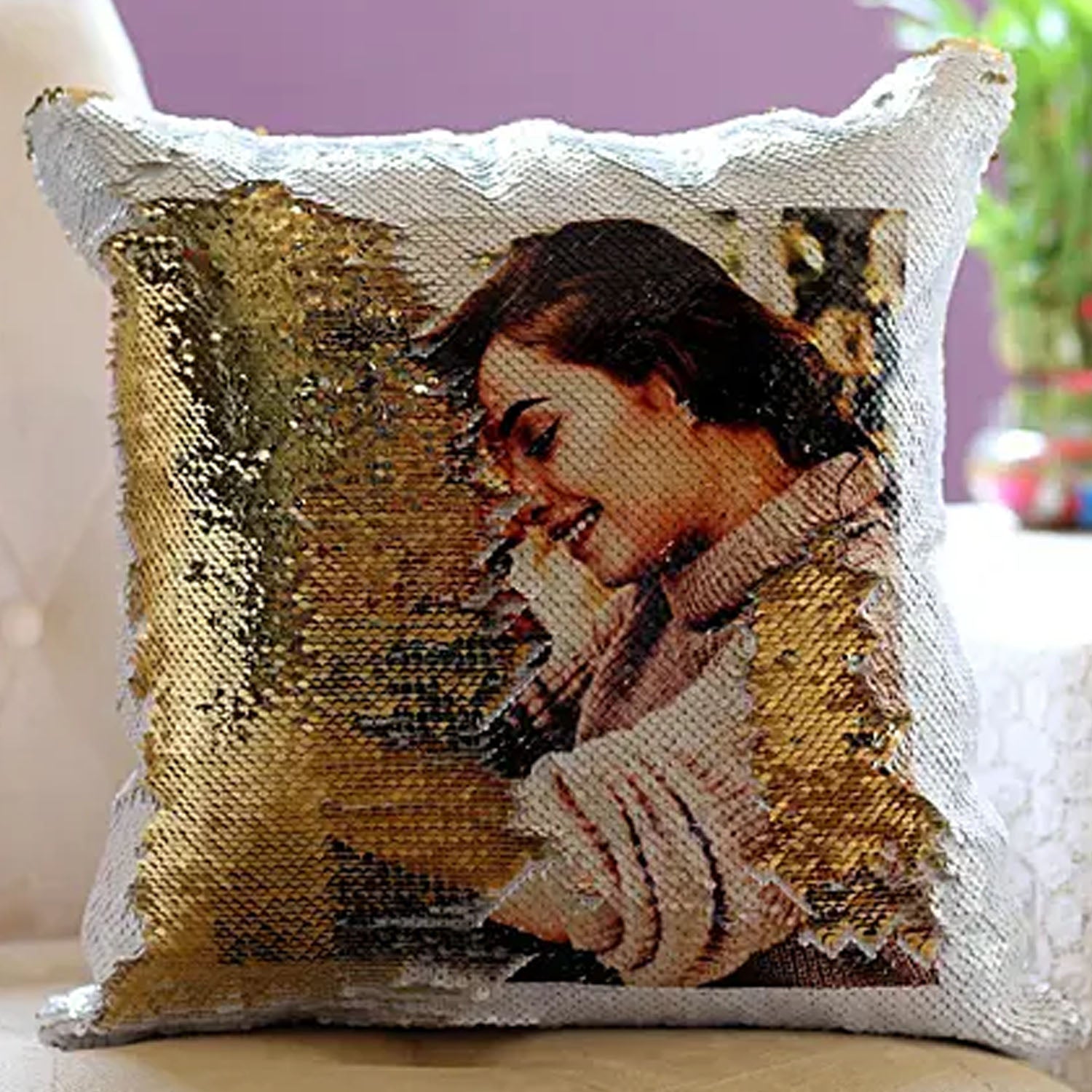 " Customized Magic Cushion Custom Photo & Name Print Size 16x16 "