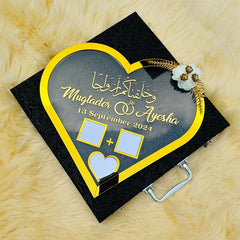 Customized Heart Shaped Nikah Thumb Impression Board with Elegant Flower Design & Premium Box