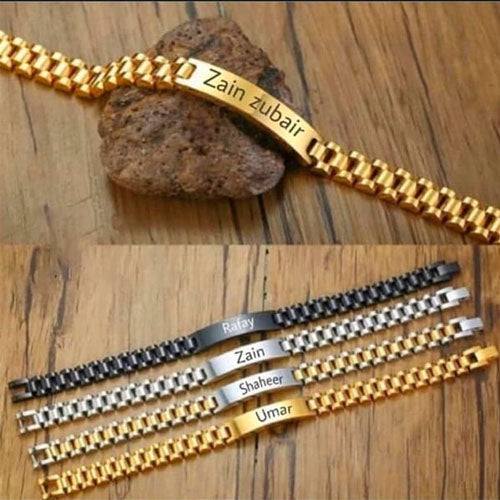Customized Name Bracelet – Premium Metal Custom Engraved Band (Gold | Silver | Black)