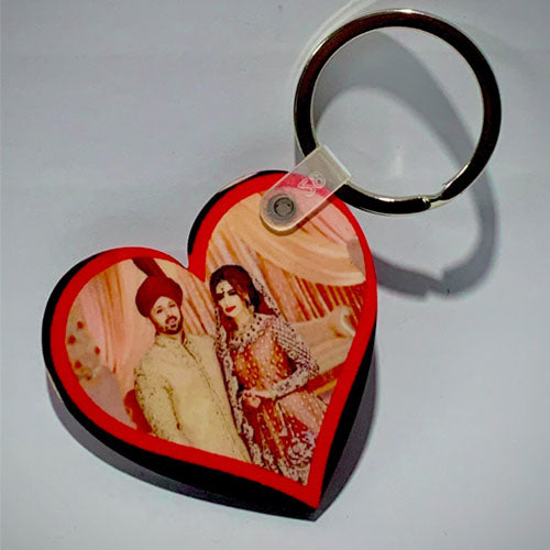 Customized MDF Heart Shape Double-Sided Photo Keychain – Personalized Gift