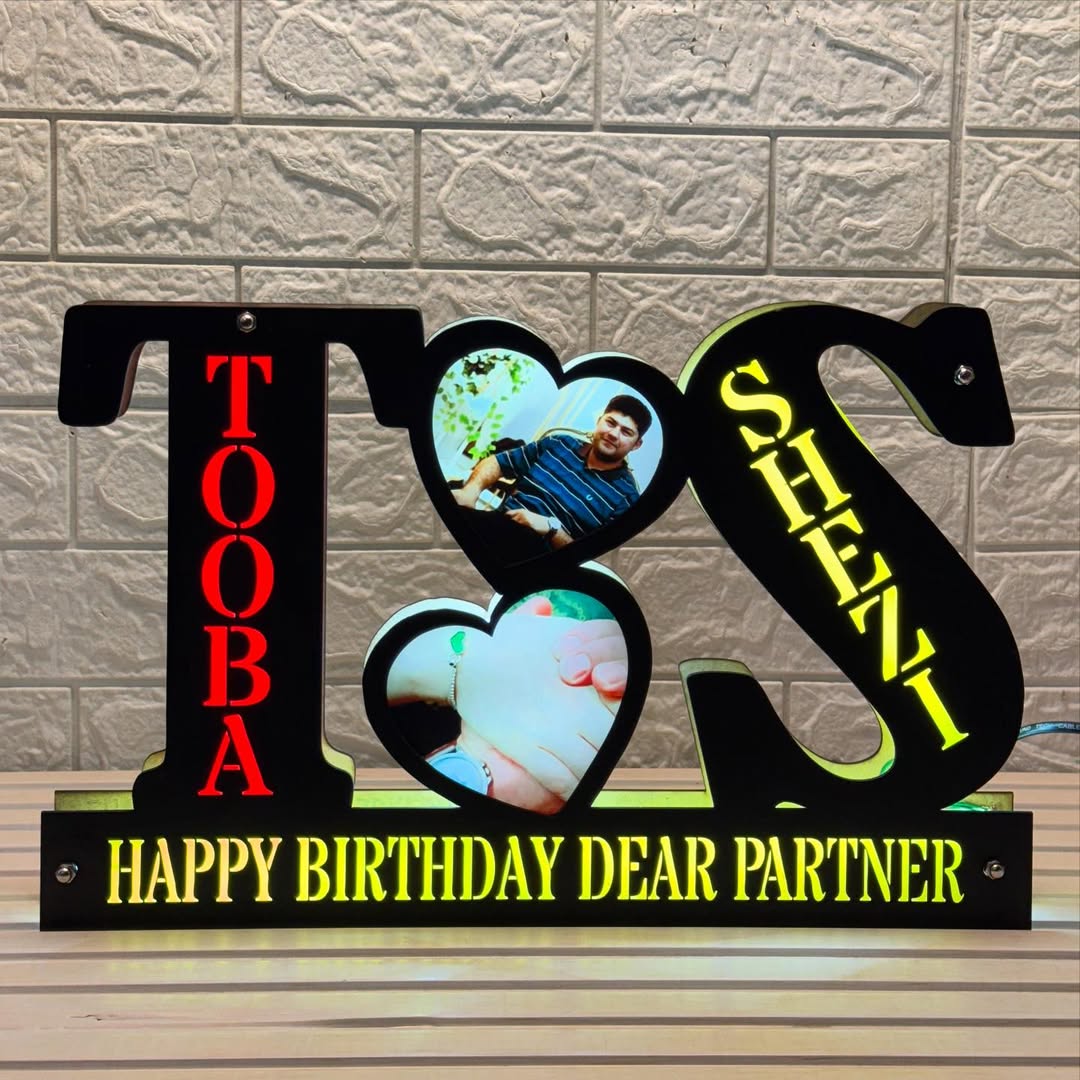 Customized LED Wooden Double Alphabet Frame | Personalized Name & Photo Gift