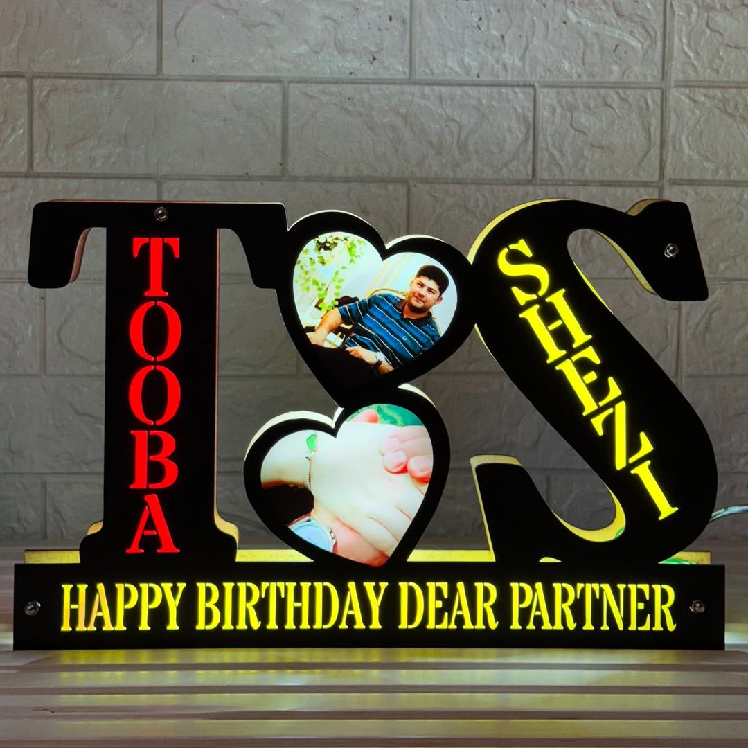 Customized LED Wooden Double Alphabet Frame | Personalized Name & Photo Gift