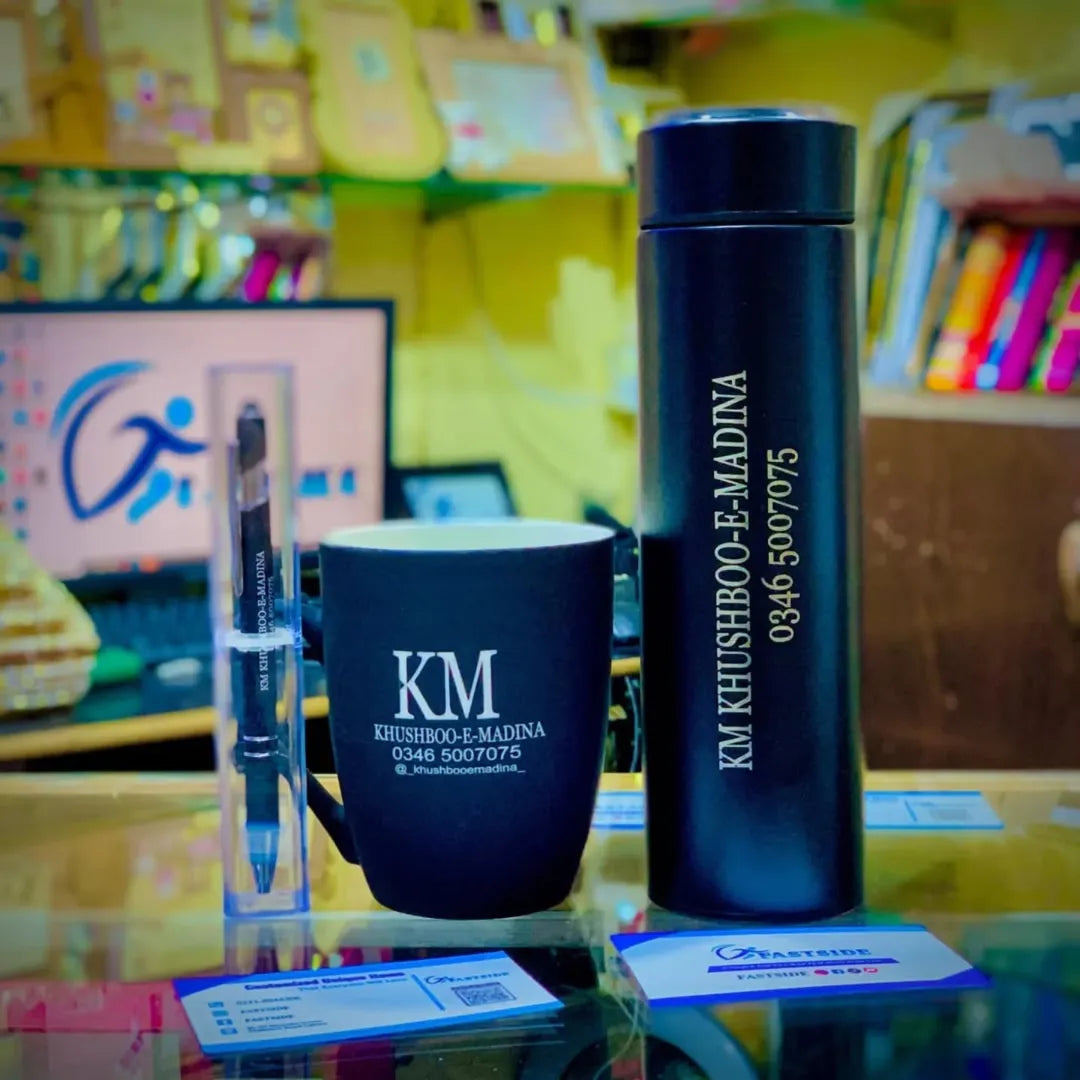 Customized 3Pes Deal Mat Mug Matel Pen Temperature Display Water Bottle With Laser Name Print