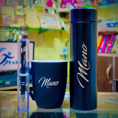 Customized 3Pes Deal Mat Mug Matel Pen Temperature Display Water Bottle With Laser Name Print