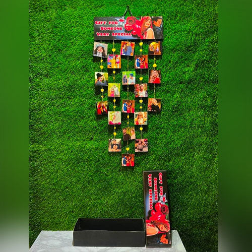 Customized Wooden Photo Hanging Frame – 19 Pictures with Gift Box