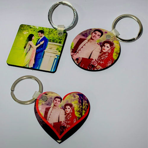 Customized Box Shape MDF Double-Sided Photo Keychain – Personalized Gift