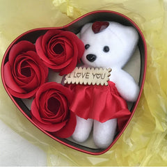 Premium Heart Tin Box Gift for Valentines Day Birthday Anniversary Teddy with Flowers Birthday Gift – Gift For Your Love One – Gift for couple – gift for birthday