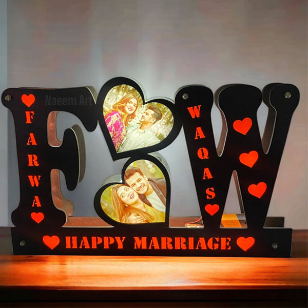 Customized LED Wooden Double Alphabet Frame | Personalized Name & Photo Gift